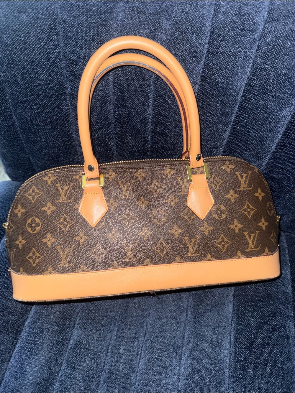 Genuine leather monogrammed hand bag and Tan Leather Trim - Picture 4 of 5